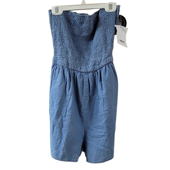 Dollhouse Juniors' Cotton Strapless Tie-Waist Smocked Romper XL-3088 - Picture 2 of 3